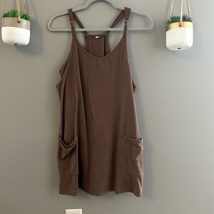 Brown Pocket Front Dress With Shorts